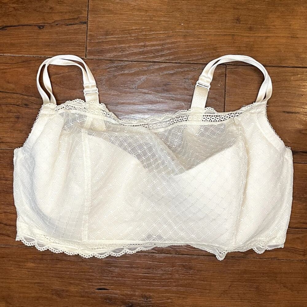 Cacique Lane Bryant Bra 42DDD Ivory Lace Longline Underwire Lightly Lined